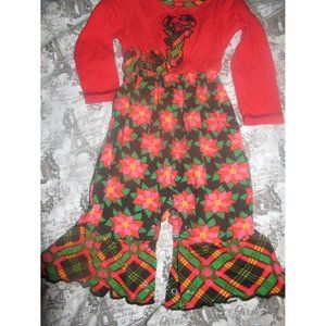 euc Ann Loren poinsettia deer applique Christmas romper baby girl 6-9 m